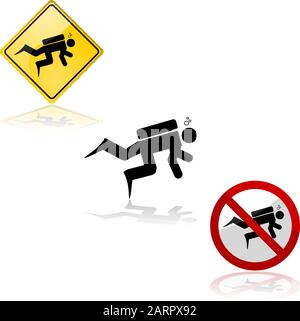 Icon set showing a diver and related signs allowing or forbidding the practice of the activity Stock Vector