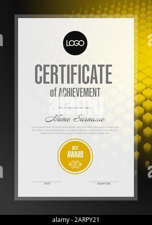 Modern certificate of achievement template with place for your content - yellow and black version Stock Vector