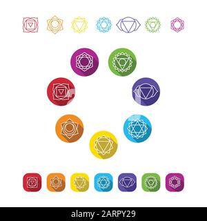 Vector symbol set of chakras. Character illustration of Hinduism and Buddhism. Stock Vector