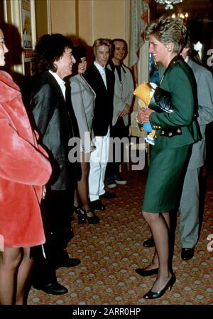 Bill Wyman meets HRH Princess Diana at The Cafe Royal London Britain January 1991 Stock Photo
