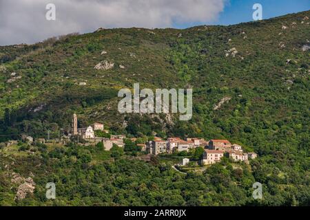 Hill town of Pieve, Nebbio region, Haute-Corse department, Corsica, France Stock Photo