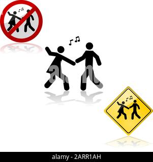 Icon set with signs showing a couple dancing Stock Vector