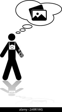 Icon illustration showing a photographer thinking about which pictures to take Stock Vector