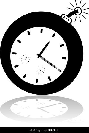 Cartoon illustration showing a bomb with a clock and a light fuse Stock Vector