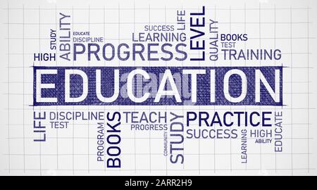 Education Wordcloud Concept Background With Words On Graph Paper Stock Photo