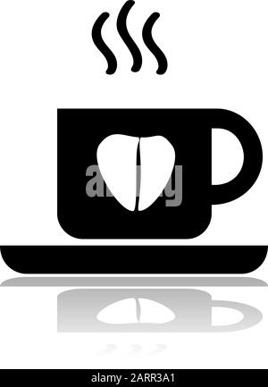 Concept illustration showing a cup of coffee with a coffee bean shaped like a heart Stock Vector
