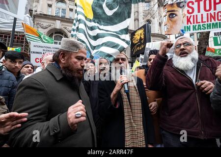 Kashmiris and Sikhs protest outside the Indian High Commission in London  on Republic day 2020. An anti-India protest to tell the world about the discriminatory and racist crimes the Indian State under Modi is comming against Muslims, Sikhs, Christians , Dalits etc. 26 Jan 2020 Stock Photo