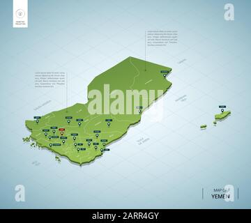 Yemen 3d map with borders of regions. Vector illustration Stock Vector ...