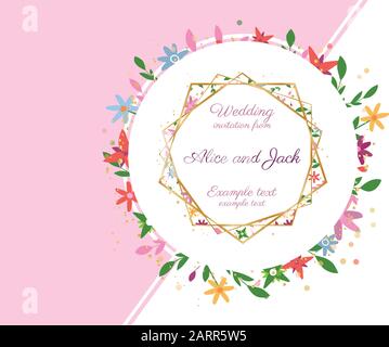 Flowers geometric polygonal frame. Vintage art decors. Elegant, trendy, luxury vector collection of polyhedrons art deco style for wedding invitations Stock Vector