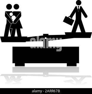 Concept illustration showing a scale trying to balance a family and a businessman Stock Vector