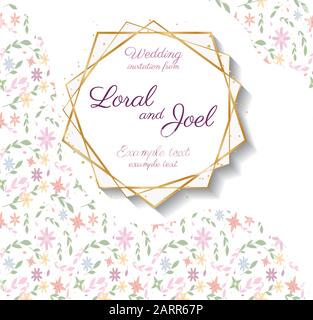 Flowers geometric polygonal frame. Vintage art decors. Elegant, trendy, luxury vector collection of polyhedrons art deco style for wedding invitations Stock Vector