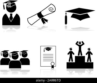 Icon set showing students graduating from school or university Stock Vector