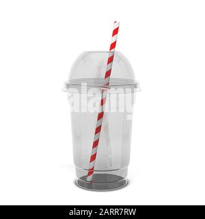 Transparent plastic cup for juice and other drinks. 3d illustration isolated on white background Stock Photo