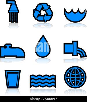 Icon set showing different elements normally associated with water Stock Vector