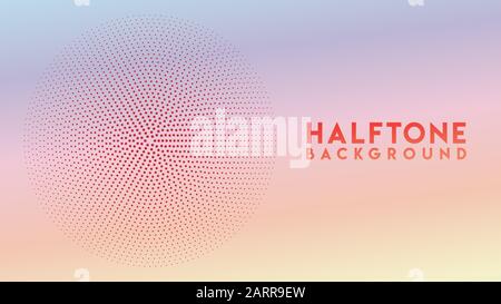 Radial Halftone Background Design Template, Pop Art, Colorful Abstract Dots Pattern Illustration, Vintage Texture Element, Orange Maroon Gradation Stock Vector