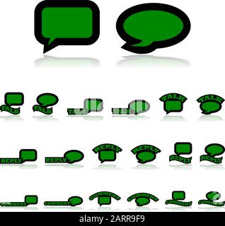 Icon set showing cartoon speech bubbles combined with different variations of the words Talk, Comment, and Reply Stock Vector