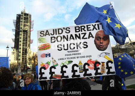 Anti-Brexit protesters in Westminster, London, ahead of the UK's exit from the European Union on Friday.