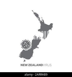 New Zealand map with a virus microbe. Illness and disease outbreak Stock Vector