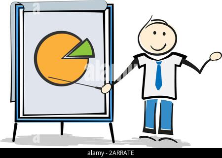 stickman teacher or businessman standing beside whiteboard giving presentation vector illustration Stock Vector