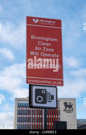 Signs have started going up on roads around Birmingham in preparation for the Clean Air Zone which comes into operation in summer 2020 Stock Photo