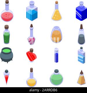 Potion icons set, isometric style Stock Vector