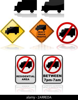 Icon set showing different signs with instructions for trucks Stock Vector