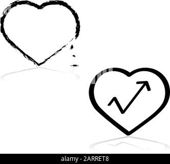Icon set showing a fragile heart breaking down and a stronger heart recovering Stock Vector