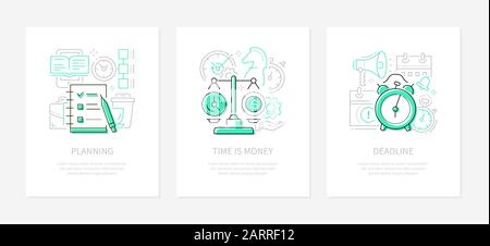Management - vector line design style banners set Stock Vector