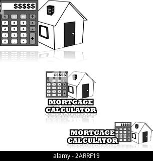 Icon set showing a house and a calculator alongside the words 'Mortgage calculator' Stock Vector