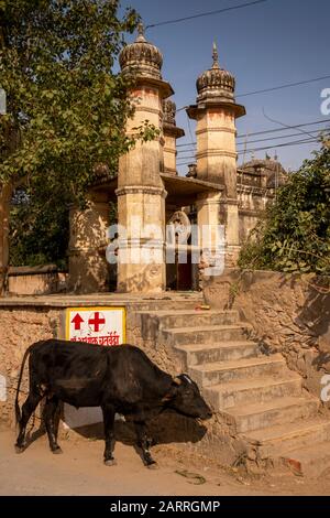 India, Rajasthan, Shekhawati, Nawalgarh, town centre well beside Choilkhani Haveli Stock Photo