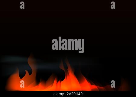 Vector flame fire with smoke on black background. Dark black with fire in bottom vector. Stock Vector