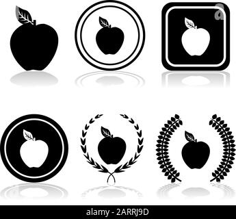 Icon set showing an apple combined with different design elements Stock Vector