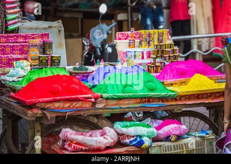 Agra, India - March 12 2017: Colorous at Holi festival in Vrindavan, India. Stock Photo