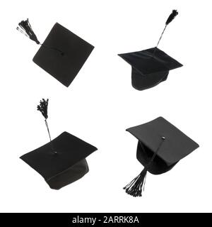 Collage with mortar boards on white background Stock Photo - Alamy
