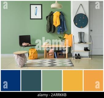 Stylish interior of modern hallway. Different color patterns Stock Photo