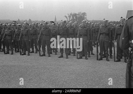 Series Octu-training at Aldershot for Dutch officers, together with British cadets. [Passing out of Dutch Cadets. 5 Troops lined up to listen to address] Date: May 1943 Location: Aldershot, Great Britain Keywords: army, soldiers, trainings, World War II Stock Photo