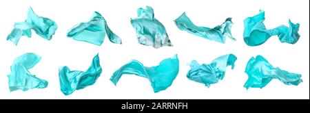Collage with flying fabric on white background Stock Photo