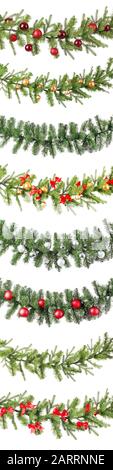 Set of beautiful Christmas tree branches on white background Stock Photo
