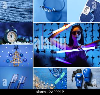 Collage of photos in blue colors Stock Photo