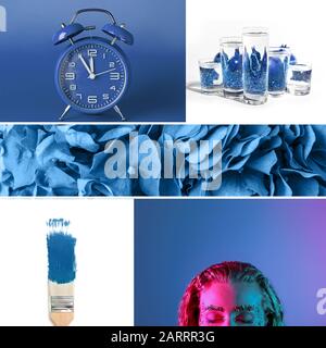 Collage of photos in blue colors Stock Photo