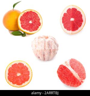 Collage with fresh juicy grapefruits on white background Stock Photo