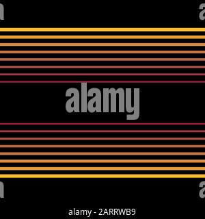 Thin red to gold horizontal vector stripes in linear geometric design. Seamless luminous pattern with black background. For men, sport products Stock Vector