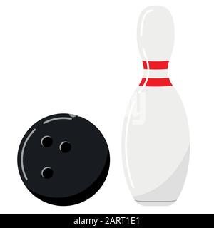 Bowling ball and pin vector icon set isolated on white background. Stock Vector