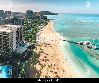 Waikiki beach aerial above Stock Photo