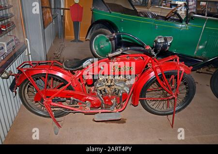 Alice Springs, NT, Australia - November 20, 2017: Vintage cars and bikes in The Ghan museum Stock Photo