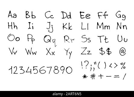Hand written font. Sketchy english letters and numbers isolated on white. Vector eps8 illustration. Stock Vector