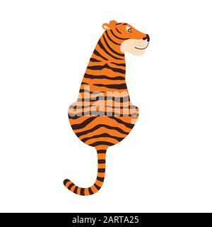 Tiger sitting view from the back. Vector illustration. Stock Vector