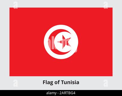 Flag of Tunisia. Rectangular banner with crescent surrounding five-pointed star in the center. Tunisian state symbol. Proper colors and proportions. V Stock Vector