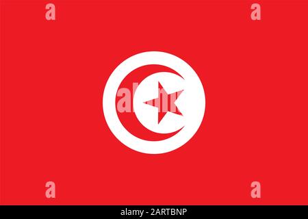 Flag of Tunisia. Tunisian state symbol. Rectangular banner with crescent surrounding five-pointed star in the center. Proper colors and proportions. V Stock Vector