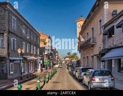 Avenue Napoleon III, main street in town, early morning in Propriano, Corse-du-Sud, Corsica, France Stock Photo